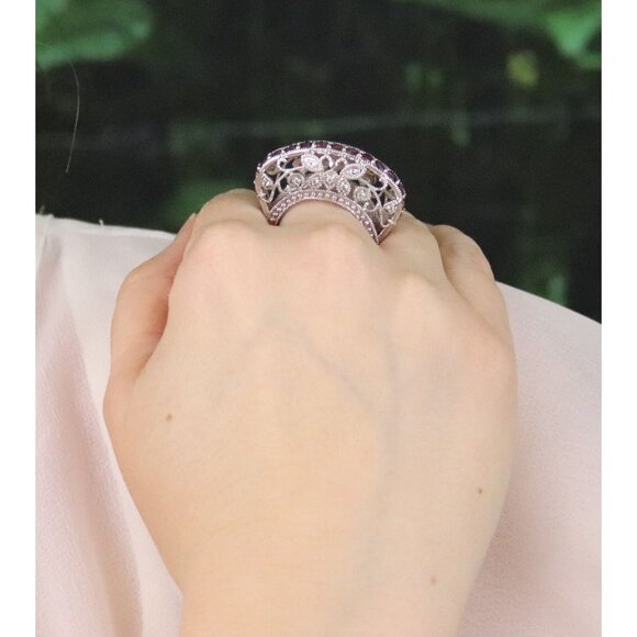 Sterling Silver Pink Tourmaline and White Topaz Butterfly Floral Ring Size 9 1/4 - Picture 4 of 10